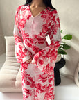 Kara Red Floral Premium Lined Chiffon Summer Dress