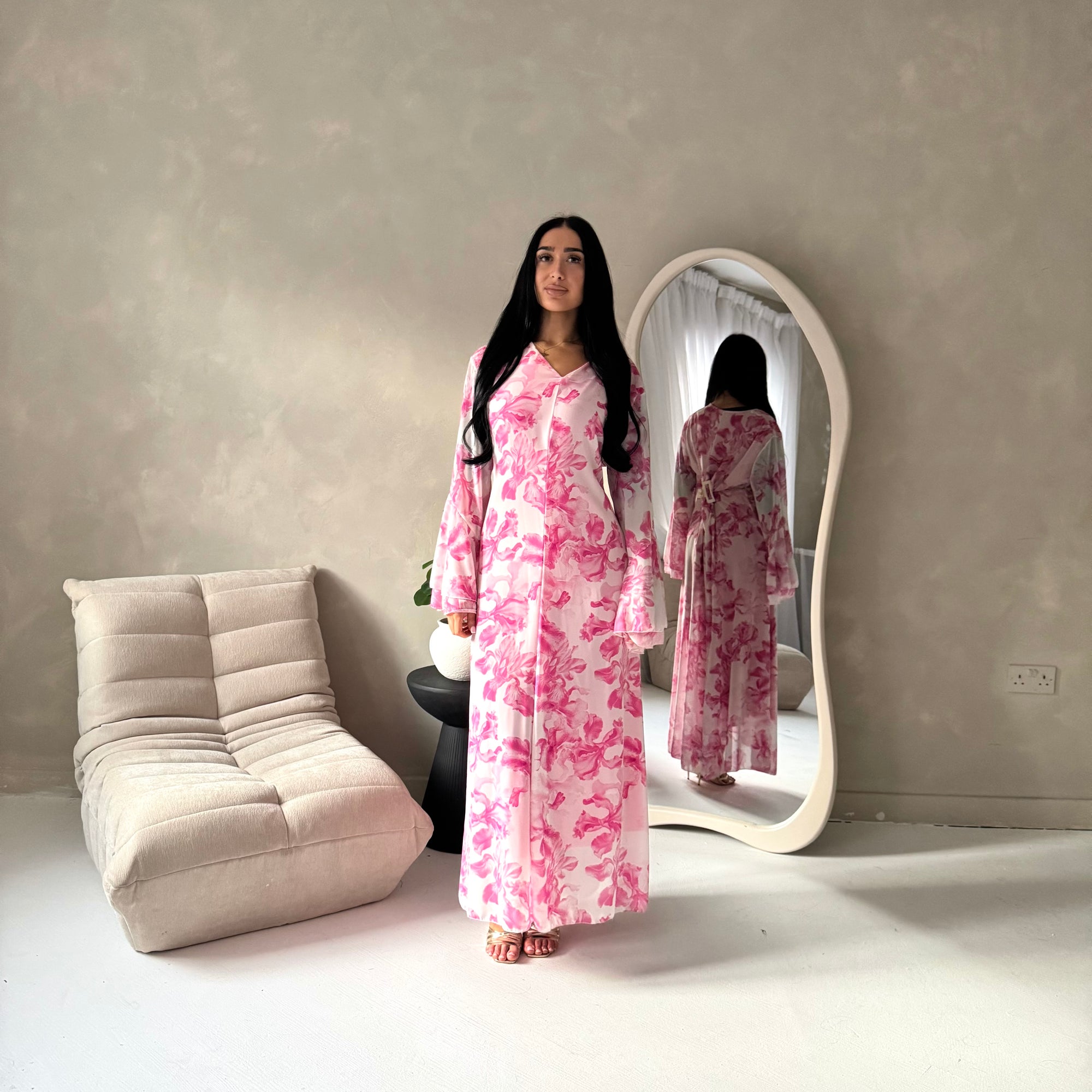 Kara Pink Floral Premium Chiffon Summer Dress
