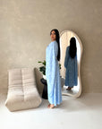 Yasna Blue Floral Side Drape Tie Back Dress