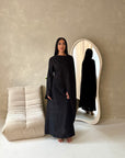 Yasna Black Floral Side Drape Tie Back Dress