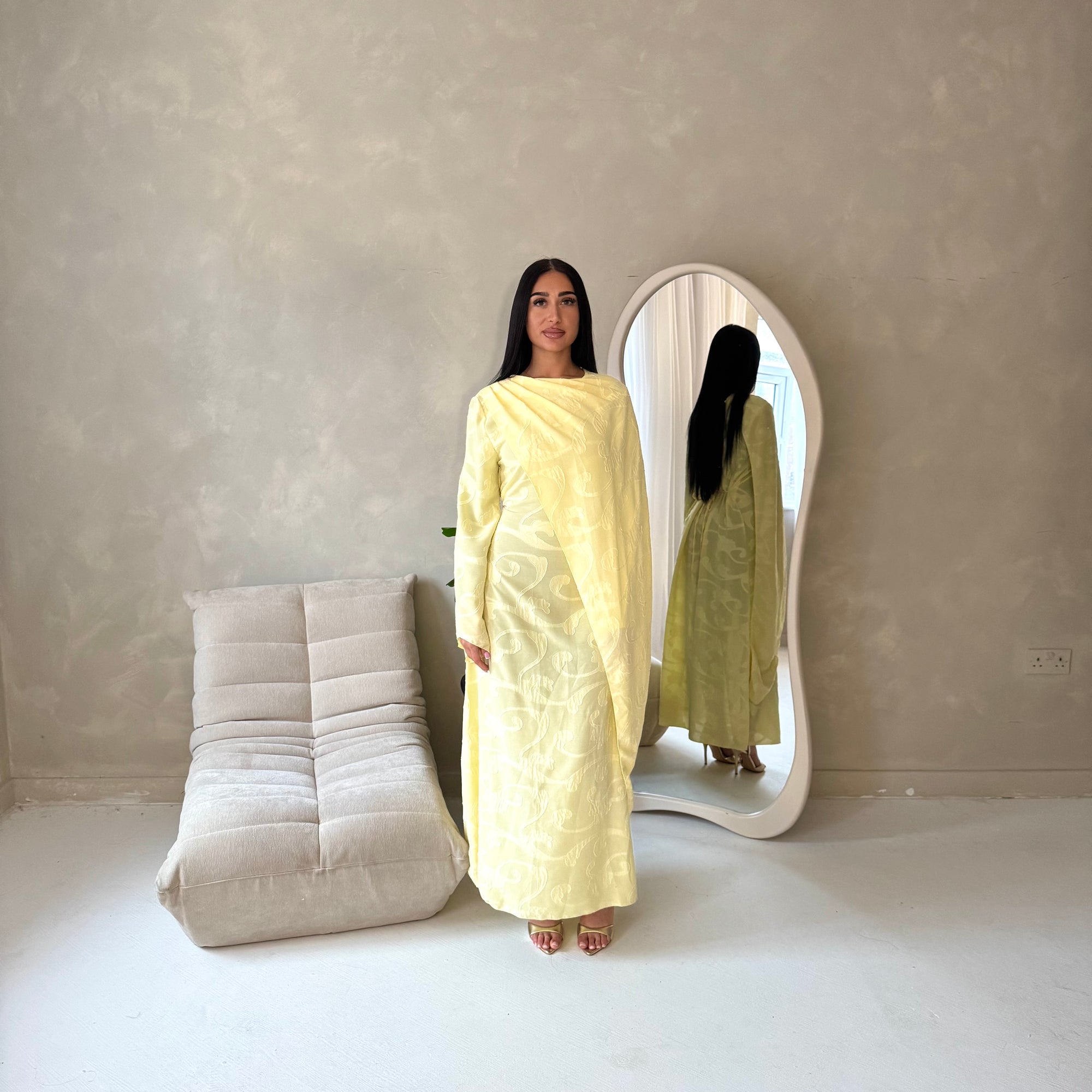 Yasna Yellow Floral Side Drape Tie Back Dress