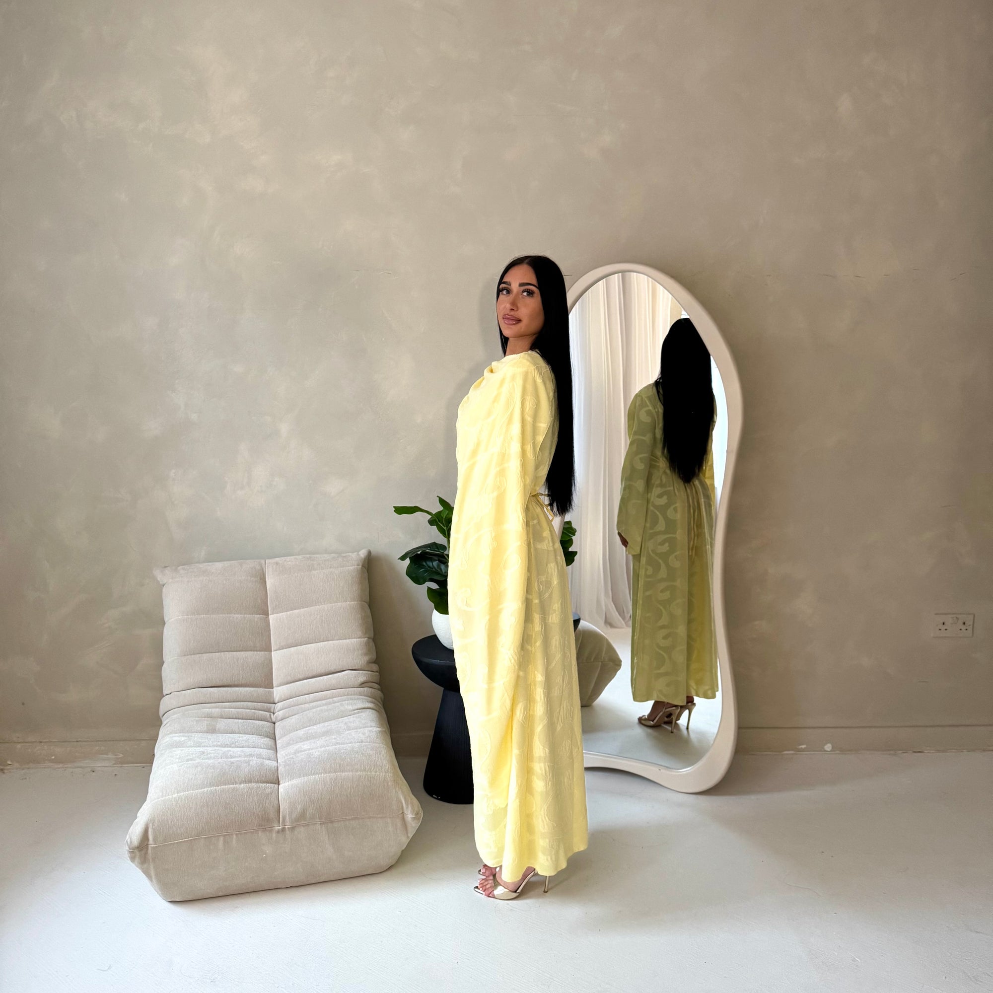 Yasna Yellow Floral Side Drape Tie Back Dress