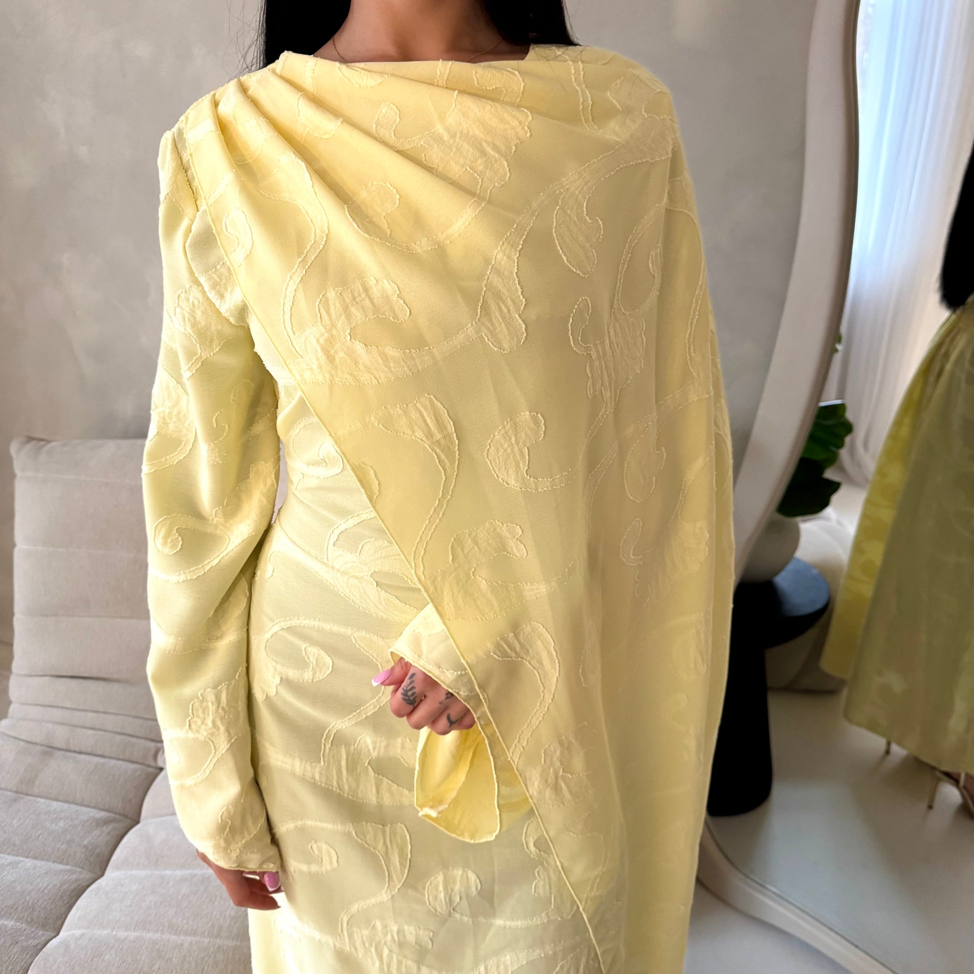 Yasna Yellow Floral Side Drape Tie Back Dress