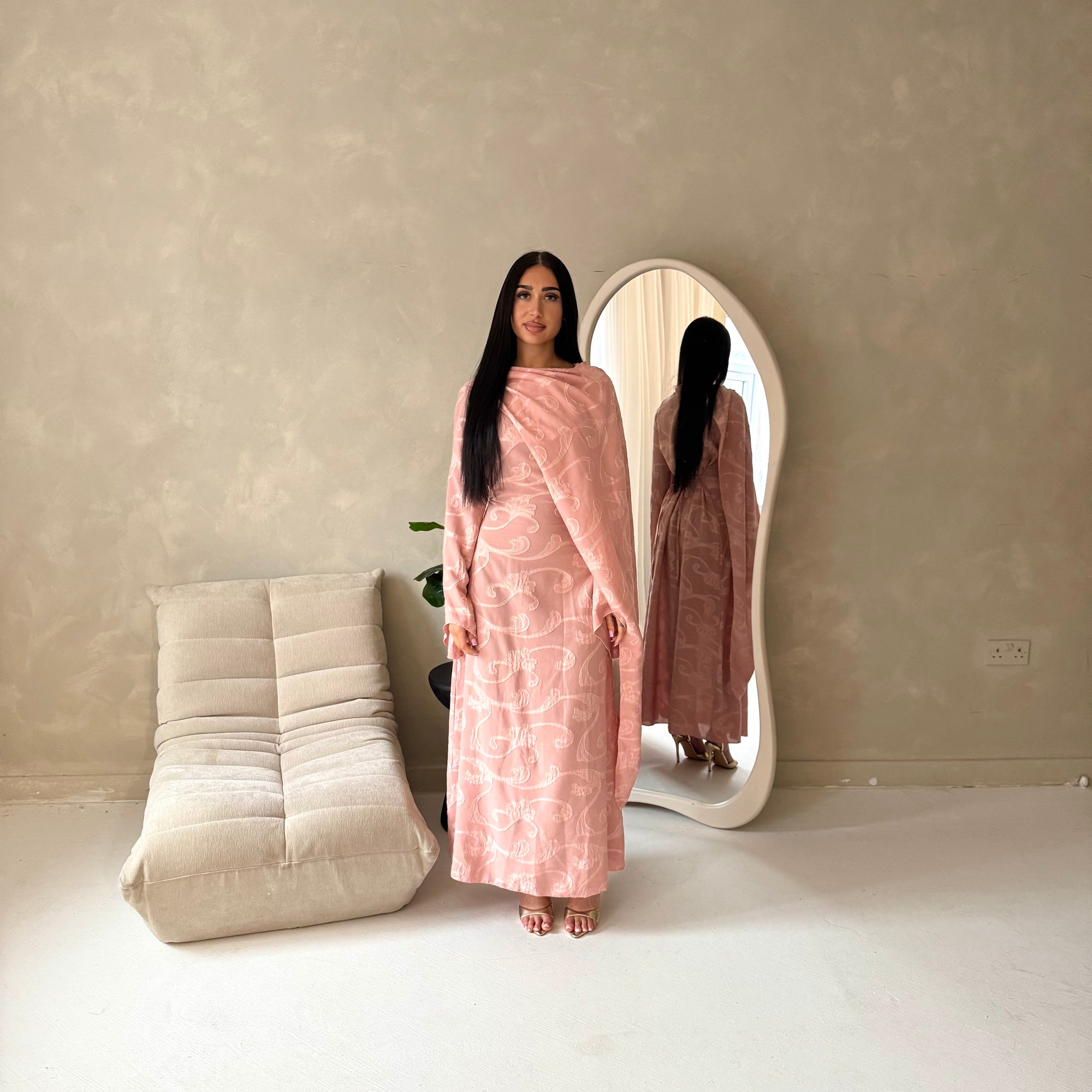 Yasna Pink Floral Side Drape Tie Back Dress