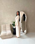 Elara Beige Plain Lace Sleeve Detail Modest Dress