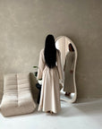 Elara Beige Plain Lace Sleeve Detail Modest Dress