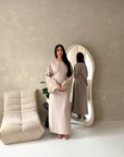 Elara Mocha Plain Lace Sleeve Detail Modest Dress