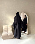 Sala Black Lace Detail V Neck Modest Kaftan Dress