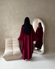 Sala Wine Lace Detail V Neck Modest Kaftan Dress