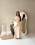 Sala Beige Lace Detail V Neck Modest Kaftan Dress