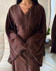 Sala Brown Lace Detail V Neck Modest Kaftan Dress
