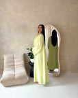 Amara Pistachio Green Lace Detail Two Peice Co Ord Abaya Set