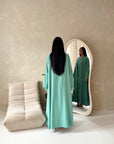 Amara Aqua Blue Lace Detail Two Peice Co Ord Abaya Set