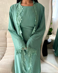 Amara Aqua Blue Lace Detail Two Peice Co Ord Abaya Set