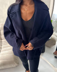 Melia Navy Collar Batwing Pocket Jacket