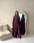 Essa Wine Mandarin Collar Long Dress Trouser Co Ord Set