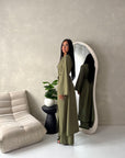 Essa Khaki Mandarin Collar Long Dress Trouser Co Ord Set
