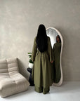 Essa Khaki Mandarin Collar Long Dress Trouser Co Ord Set