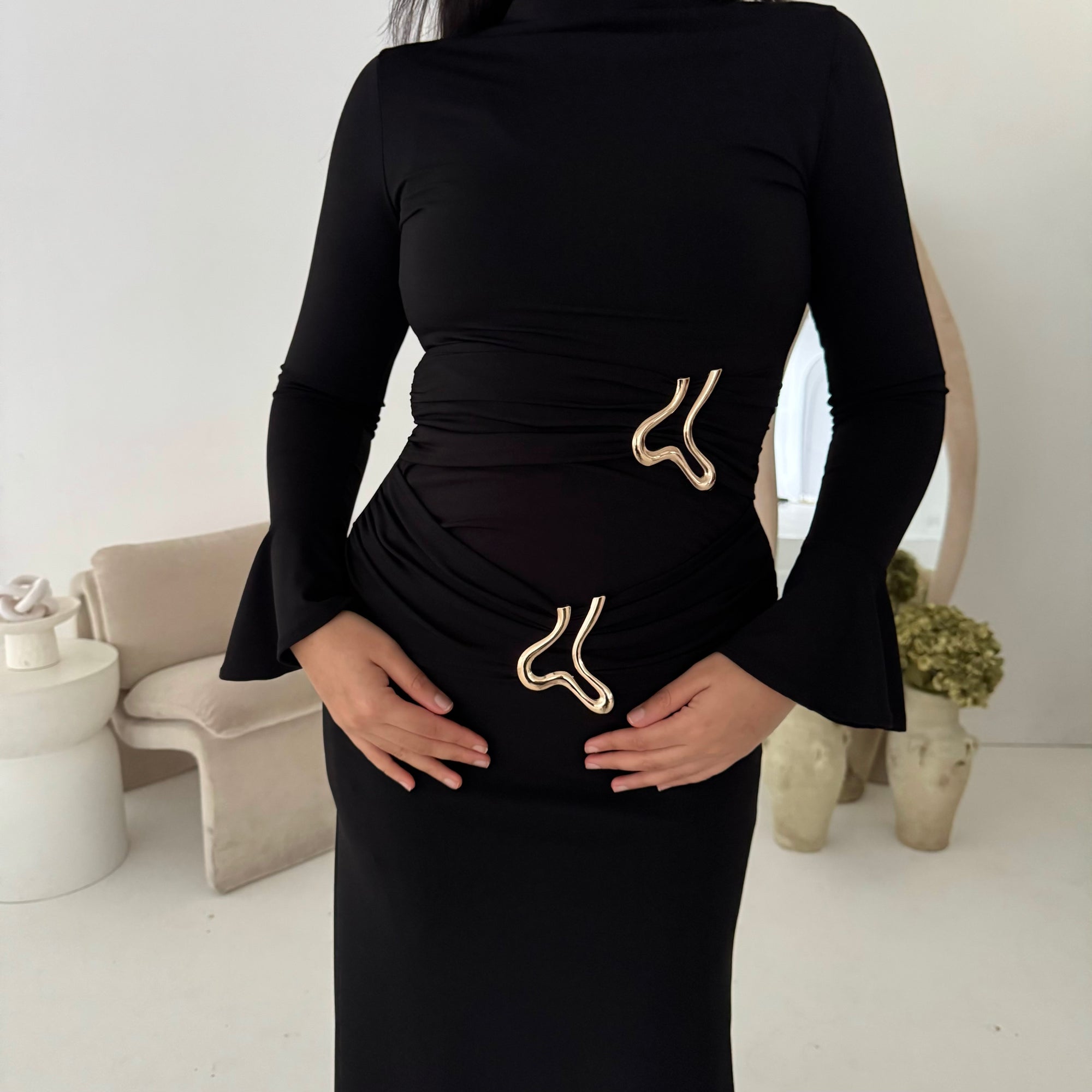 Serenity Black Gold Buckle Detail Modest Dress House Of Haniya Serenity Black Gold Buckle Detail Modest Dress House Of Haniya