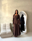 Nasra Brown Button Detail Top & Skirt Co Ord Set