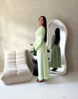 Elara Mint Plain Lace Sleeve Detail Modest Dress