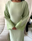 Elara Mint Plain Lace Sleeve Detail Modest Dress