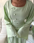 Nasra Mint Button Detail Top & Skirt Co Ord Set