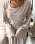 Nasra Beige Button Detail Top & Skirt Co Ord Set
