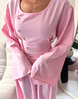 Nasra Pink Button Detail Top & Skirt Co Ord Set