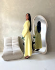 Elara Yellow Plain Lace Sleeve Detail Modest Dress