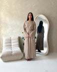 Abi Mocha Linen Lace Detail Summer Dress