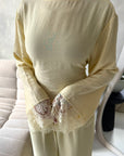 Minal Yellow Linen Lace Detail Top & Trouser Co Ord