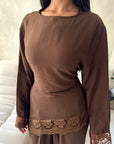 Minal Brown Linen Lace Detail Top & Trouser Co Ord