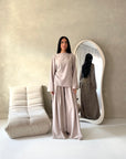Nasra Mocha Plain Tie Back Top Trouser Co Ord Set