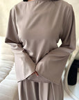 Nasra Mocha Plain Tie Back Top Trouser Co Ord Set