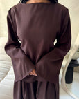 Nasra Brown Plain Tie Back Top Trouser Co Ord Set