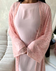 Fria Pink Lace Abaya Modest 2pcs Set