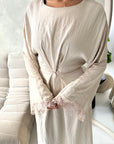 Abi Beige Linen Lace Detail Summer Dress