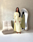 Abi Yellow Linen Lace Detail Summer Dress