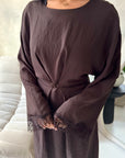 Abi Brown Linen Lace Detail Summer Dress