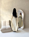 Fia Cream With Black Lace Trim Detail Modest Tie Back Dress