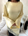 Beyi Yellow Lace Assymetrical Satin Midi Dress