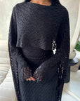 Malika Black Lace Detail Cape Tie Back Dress
