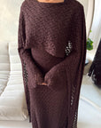 Malika Brown Lace Detail Cape Tie Back Dress