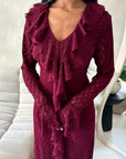Tara Wine Lace Ruffle Frill Detail Summer Dress