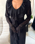 Tara Black Lace Ruffle Frill Detail Summer Dress