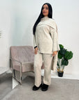 Mia Beige Cardigan Knitted Co ord Set With Attached Scarf