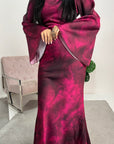 Erum Wine Tie Dye Flared Sleeve Dress