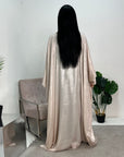 Rabia Beige Metallic Elasticated Batwing Kaftan Dress