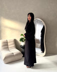 Disha Black Summer Linen V-Neck Tie Dress